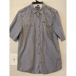 Men's Medium David Bitton Buffalo Short Sleeve Button Down Shirt Blue